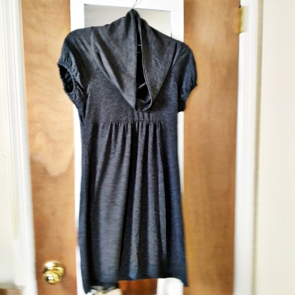 Self Esteem Gray Cowl Neck Short Sleeve Mini Dress